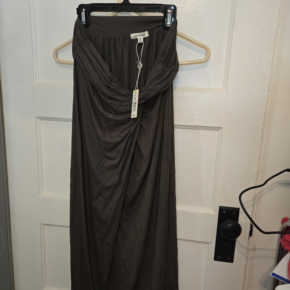 Max Studio Drape-Front Midi Skirt in Army